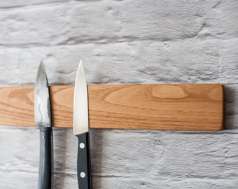 Magnetic wooden Knife Rack. Chestnut wood Knife holder, Magnet block, knives strip, wall or fridge mounted. Wooden display.