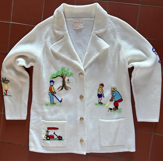 Vintage Andreno Argenti White Embriodered Golf Bu… - image 1