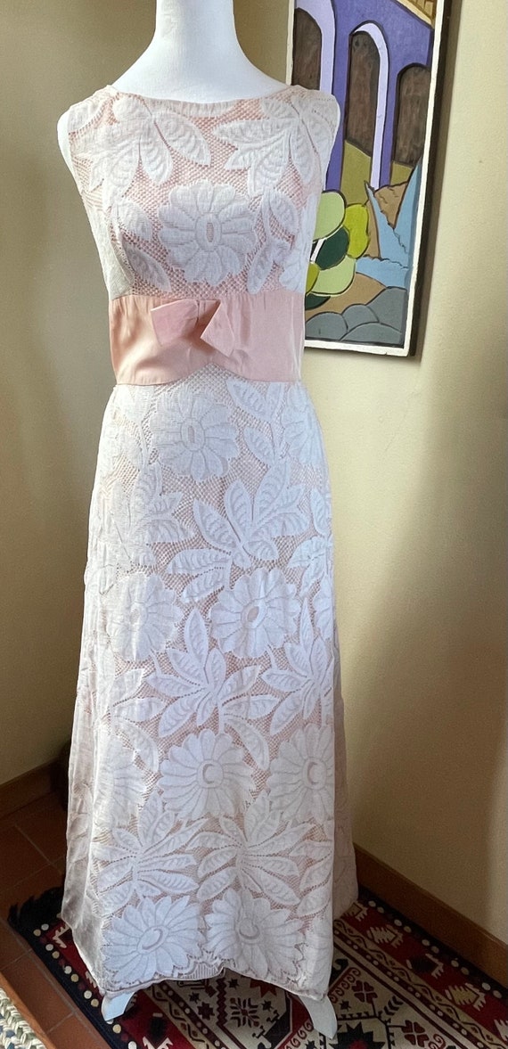 vintage 1960’s pink and ivory maxi prom dress size