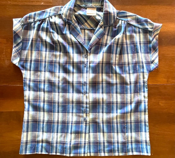 vintage 1970’s-1980’s blue and white plaid double… - image 1