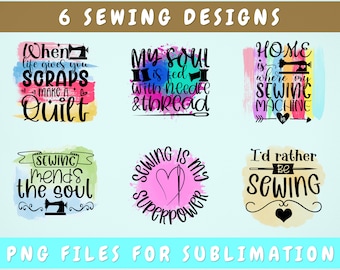 Sewing Sublimation Designs Bundle, 6 Sewing Quotes PNG Files, Sewing Is My Superpower PNG, Sewing Mends The Soul PNG, I'd Rather Be Sewing
