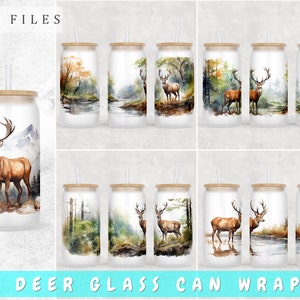 Deer Libbey Glass Can Wraps Bundle, 5 Designs, 16oz Glass Can PNG, Deer Glass Can Sublimation Designs, Deer Hunting Glass Can PNG