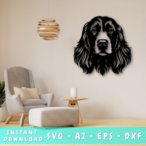 Cocker-spaniël laser gesneden SVG-bestand, cocker-spaniël Wall Art SVG, DXF, cocker-spaniël hoofd vector gesneden bestand, cocker-spaniël laser klaar Svg
