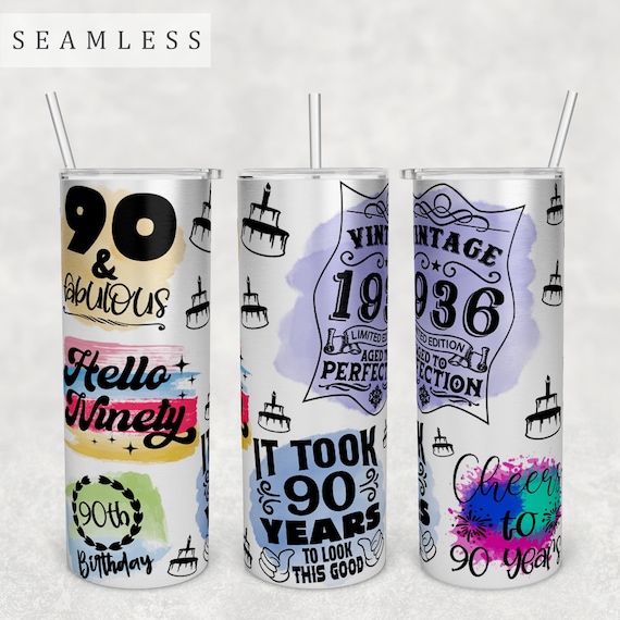 90th Birthday Tumbler Wrap, 20oz Skinny Tumbler PNG File, Seamless Tumbler  Sublimation Design, Vintage 1936 Tumbler PNG, 90 and Fabulous PNG