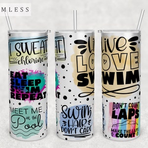 Swimming Quotes Tumbler Wrap, 20oz Skinny Tumbler PNG File, Seamless Tumbler Sublimation Design, Swimming Sayings Tumbler PNG