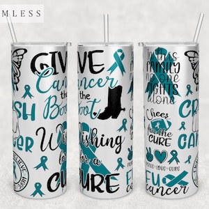 Ovarian Cancer Awareness Tumbler Wrap, 20oz Skinny Tumbler PNG File, Seamless Tumbler Sublimation Design, Ovarian Cancer PNG, Teal Ribbon