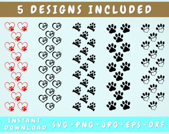 5 Dog Paw Glitter Pen Wraps, Paw Epoxy Pen Wrap SVG, Dog Pen Wrap Cut Files, Dog Paw Pen Wrap Silhouette, Dog Paw Pen Wrap Stencil
