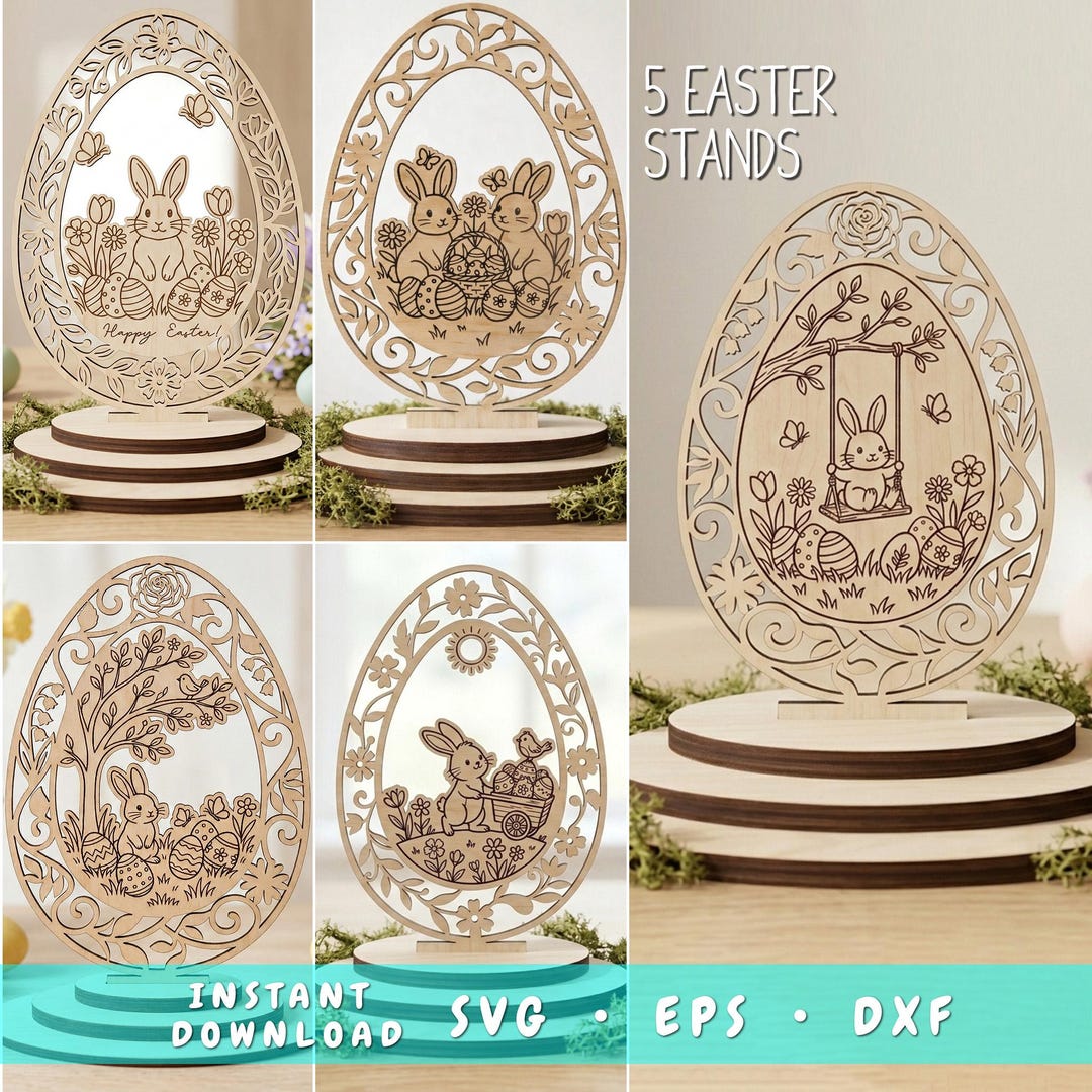 Easter Egg Table Decor SVG Bundle, 5 Easter Bunny Laser Cut Files ...