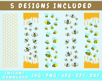 Bee Pen Wrap SVG - 5 Designs, Honey Glitter Pen Wrap SVG, Honeycomb Pen Wrap, Bee Pen Wrap Cut Files, Bee Pen Wrap Designs