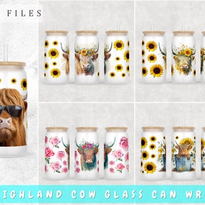 Bundle de boîtes de conserve en verre Libbey vache Highland, 5 modèles, boîte en verre de 16 oz PNG, conception en sublimation de boîte de conserve en verre génisse, boîte de conserve en verre de vache Highland PNG