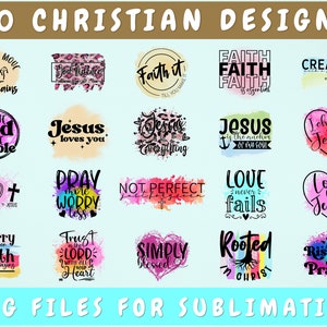 Christian Sublimation Designs Bundle, 20 Designs, Bible Quotes PNG Files For Sublimation, Religious Sayings Sublimation Pngs, Faith Pngs