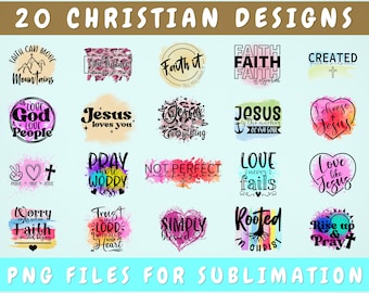 Christian Sublimation Designs Bundle, 20 Designs, Bible Quotes PNG Files For Sublimation, Religious Sayings Sublimation Pngs, Faith Pngs