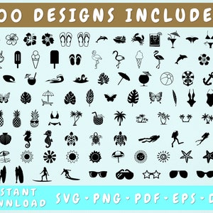 100 Beach SVG Bundle, Summer SVG Cut Files, Surfing Svg, Scuba Diving Svg, Seahorse Svg, Bikini Svg, Ice Cream Svg, Beach Umbrella Stencil