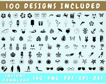 100 Beach SVG Bundle, Summer SVG Cut Files, Surfing Svg, Scuba Diving Svg, Seahorse Svg, Bikini Svg, Ice Cream Svg, Beach Umbrella Stencil