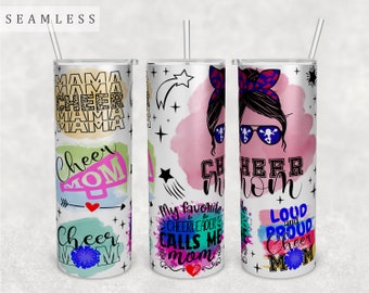 Cheer Mom Tumbler Wrap, 20oz Skinny Tumbler PNG File, Seamless Tumbler Sublimation Design, Cheer Mama Tumbler PNG