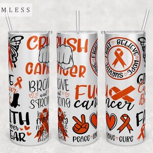 Kidney Cancer Awareness Tumbler Wrap, 20oz Skinny Tumbler PNG File, Seamless Tumbler Sublimation Design, Kidney Cancer PNG, Orange Ribbon