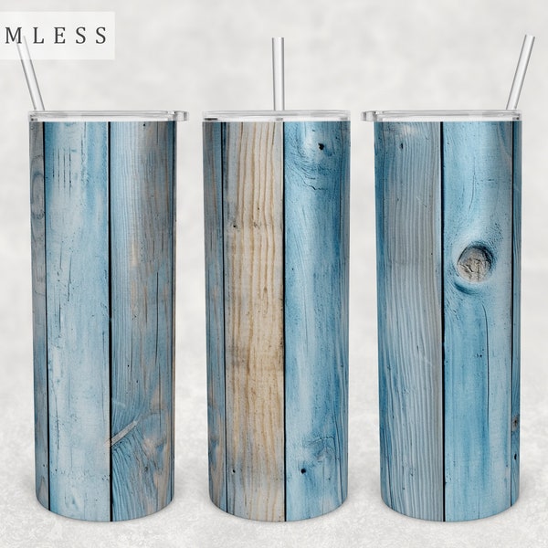 Rustic Blue Wood Tumbler Wrap, 20oz Skinny Tumbler PNG File, Seamless Tumbler Sublimation Design, Blue Barn Wood Texture Tumbler PNG