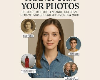 Servicio de edición fotográfica / Edición con Photoshop / Corrección, mejora, coloración, eliminación de objetos, intercambio de rostros, eliminación o modificación de fondos