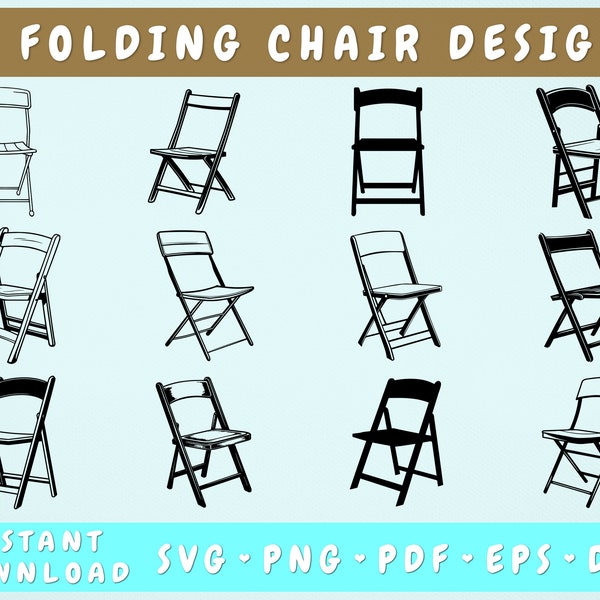 Folding Chair SVG Bundle, 12 Designs, Folding Chair PNG, Folding Chair DXF