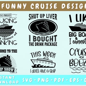 Funny Cruise SVG Bundle, 6 Designs, Funny Cruise Shirt SVG Cut Files, Today's Forecast Cruising With A Chance Of Drinking Svg, Png Files