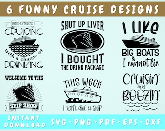 Funny Cruise SVG Bundle, 6 Designs, Funny Cruise Shirt SVG Cut Files, Today&#39;s Forecast Cruising With A Chance Of Drinking Svg, Png Files