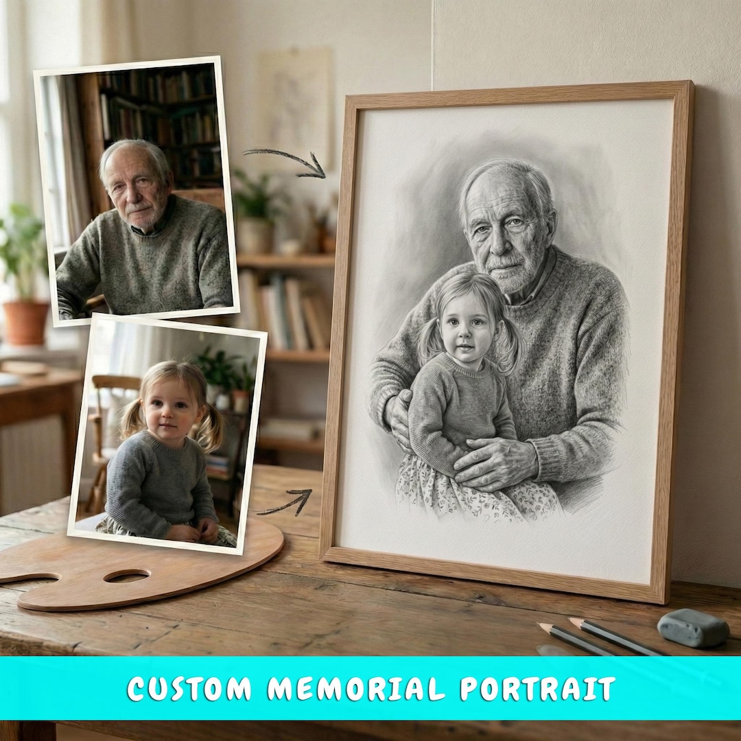 Custom Memorial Portrait From Photos | Pencil Sketch Drawing | Combine ...