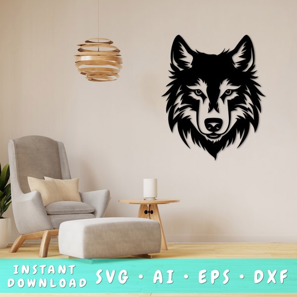 Wolf Laser SVG Schnittdatei, Wolf Wandkunst SVG, DXF, Eps, Wolf Vektor geschnitten Datei, Wolf Laser bereit svg