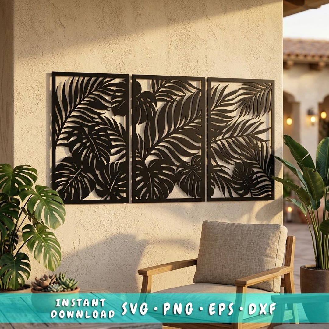 Tropical Leaf Wall Art Laser SVG | 3 Panel Metal Wall Art | CNC Plasma ...