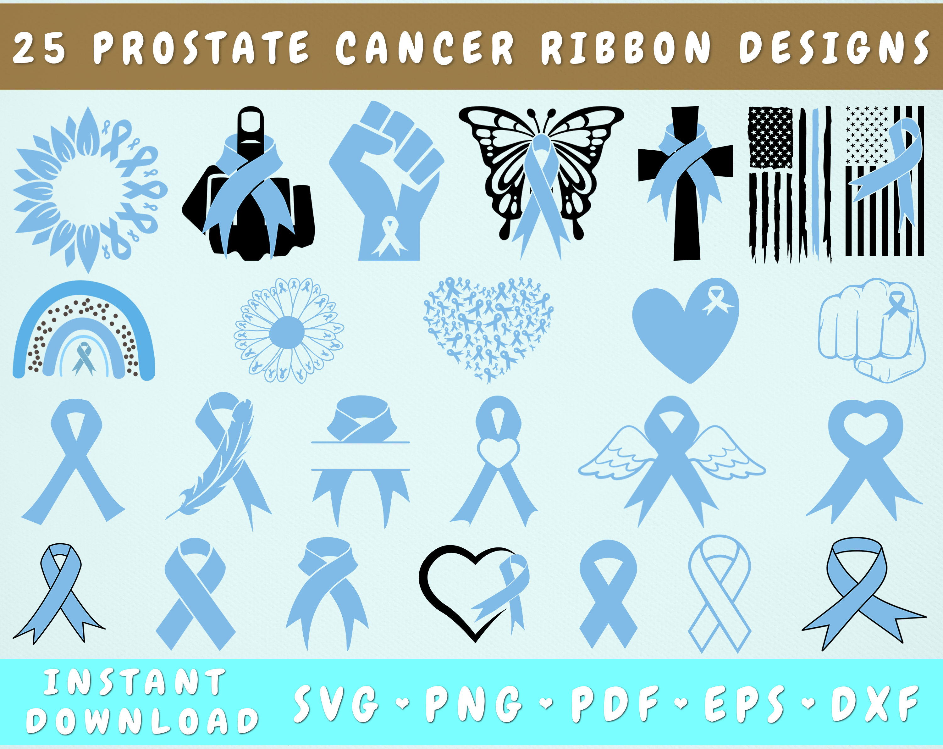 Prostate Cancer Ribbon SVG Bundle 25 Designs Prostate Cancer - Etsy