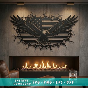 Patriotic Eagle Flag SVG for Plasma & CNC | American Metal Wall Art Dxf | Laser Cut Eagle Design | USA Flag Sign File, Instant Download