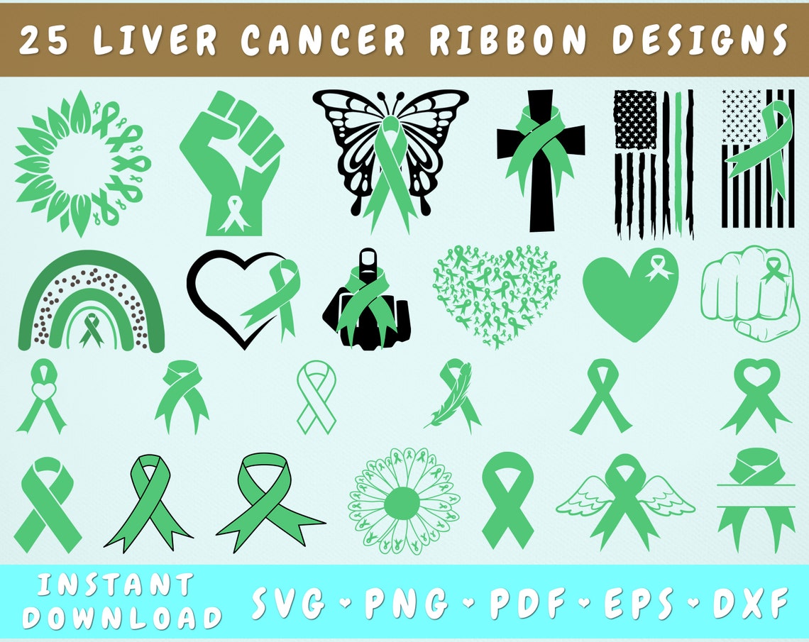 Liver Cancer Ribbon SVG Bundle 25 Designs Liver Cancer Etsy