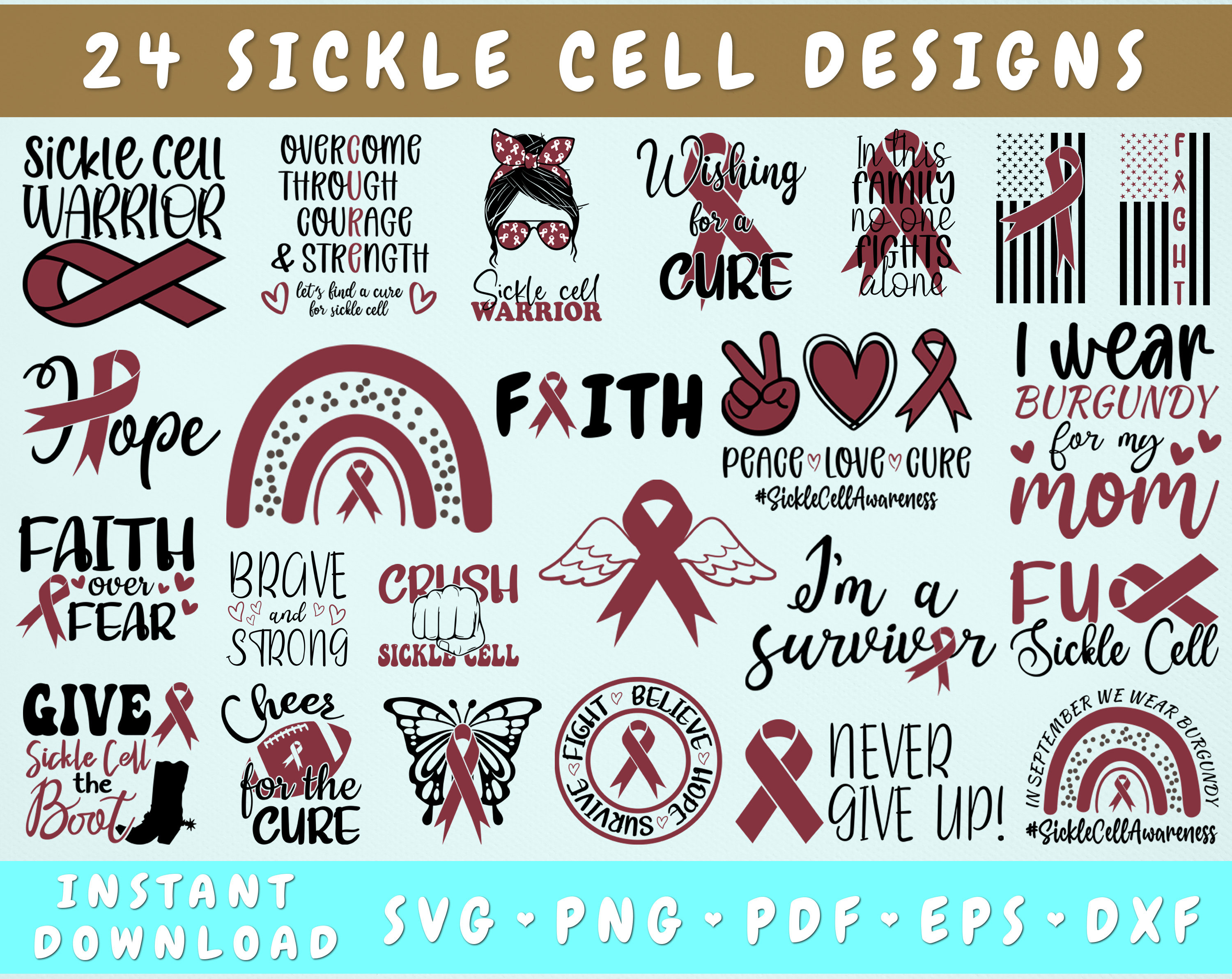 Sickle Cell Awareness Ribbon Svg - Etsy, image size:3000x2382