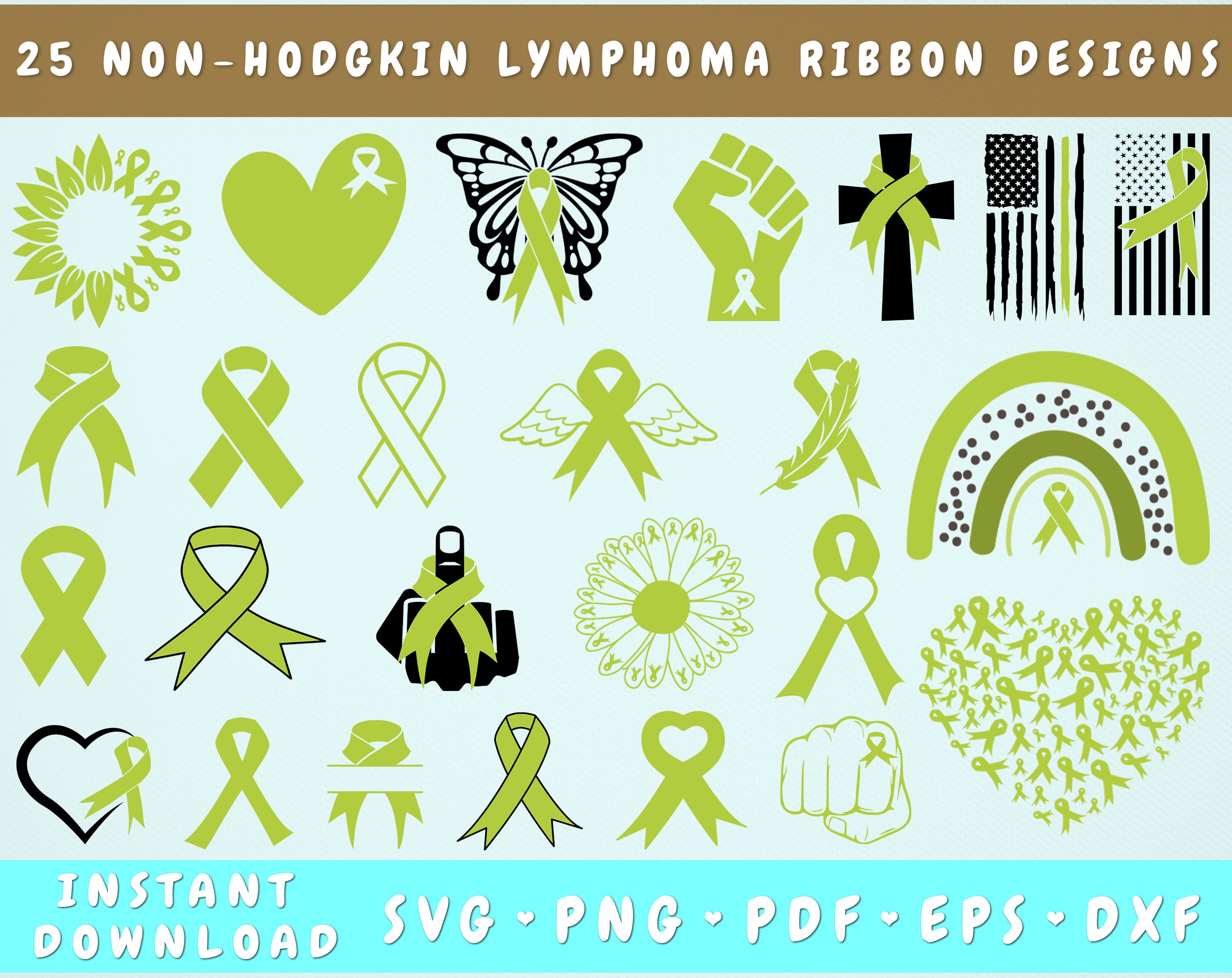 Nonhodgkin Lymphoma Ribbon SVG Bundle, 25 Designs, Nonhodgkin