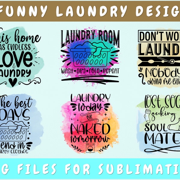 Lustige Wäsche Sublimationsdesigns Bündel, 6 Designs, lustige Wäsche PNG-Dateien, Waschküche PNG, Wäsche heute oder nackt morgen PNG