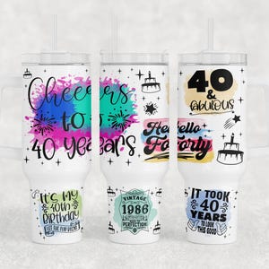 40th Birthday 40oz Tumbler Wrap, 40th Anniversary Quencher Tumbler PNG File, 40oz Tumbler Sublimation Design, 40 And Fabulous Tumbler PNG
