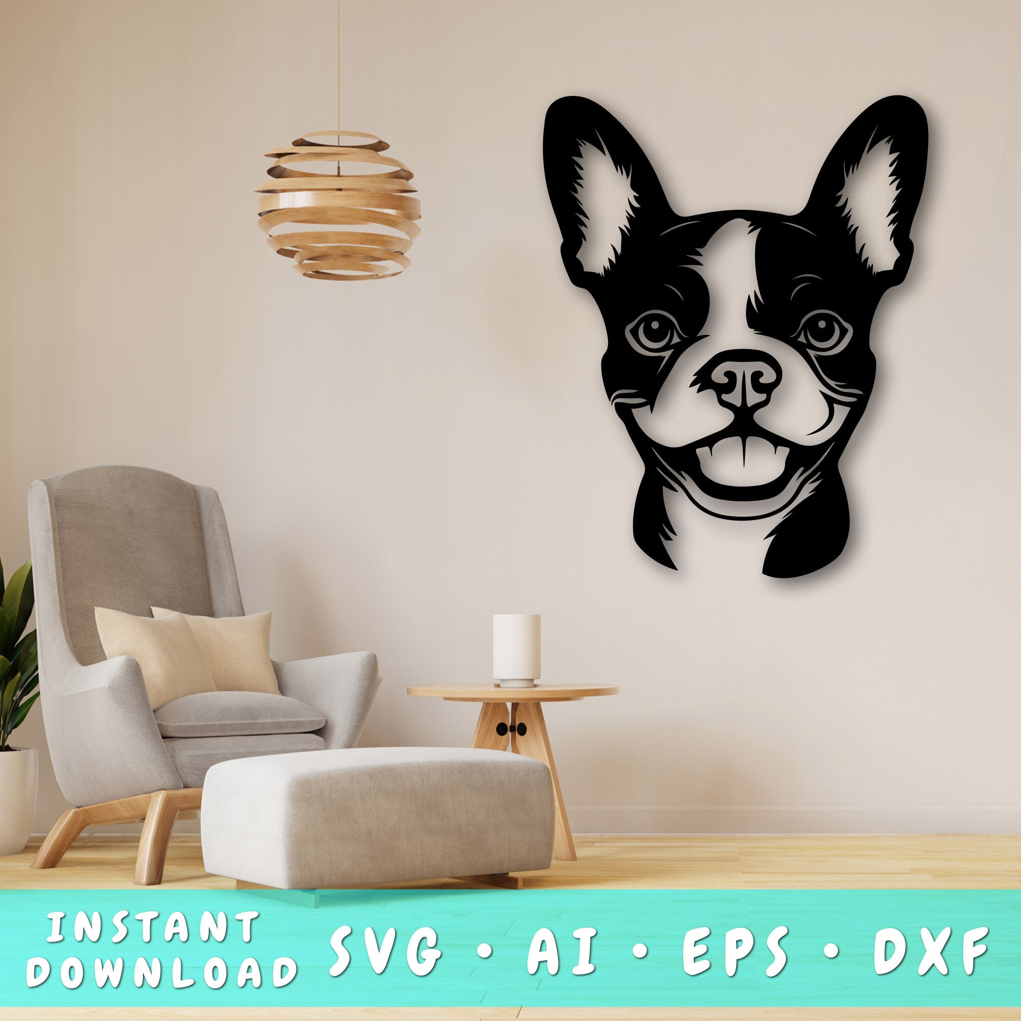 Boston Terrier Laser SVG Cut File, Boston Terrier Wall Art SVG, DXF, Eps, Boston Terrier Vector Cut File, Boston Terrier Laser Ready Svg