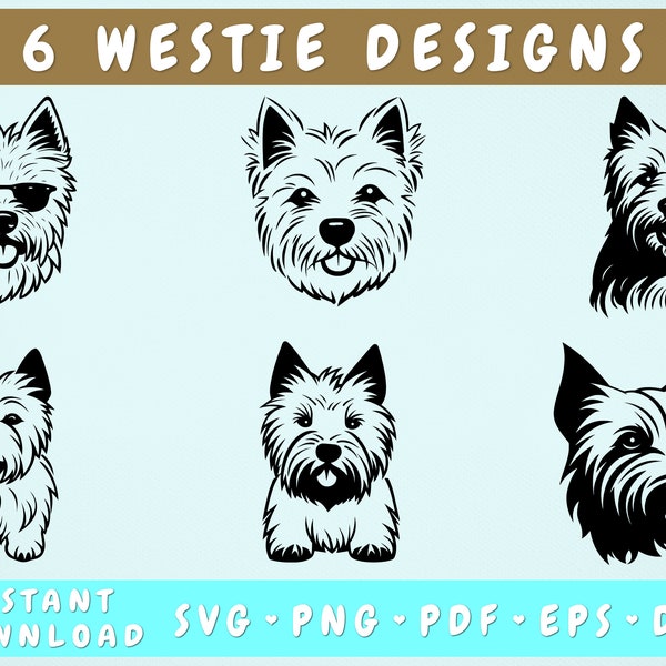 Westie SVG Bundle, 6 Designs, Westie Cut Files, Westie Clipart, Westie PNG, West Highland White Terrier SVG