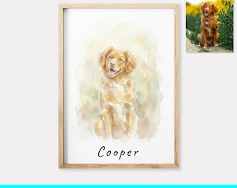 Aangepaste aquarel huisdier portret van foto, gepersonaliseerde hond schilderij, huisdier digitale tekening, hond herdenkingscadeau, kunst aan de muur huisdier