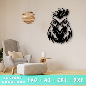 Arquivo de corte SVG de frango a laser, arte de parede de frango SVG, DXF, Eps, arquivo de corte vetorial de frango, frango a laser pronto Svg, galinha a laser Svg