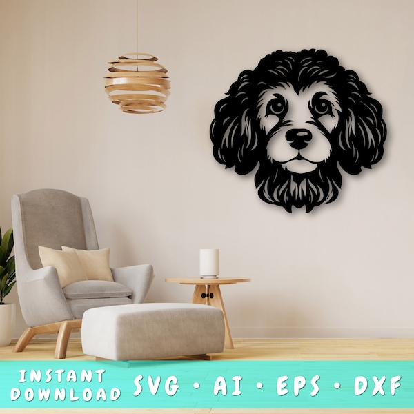 Poodle Laser SVG Cut File, Poodle Wall Art SVG, DXF, Eps, Poodle Vector Cut File, Poodle Face Laser Ready Svg