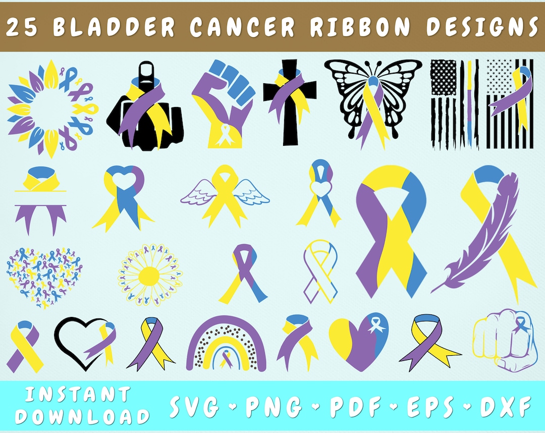 Bladder Cancer Ribbon SVG Bundle, 25 Designs, Bladder Cancer Clipart ...