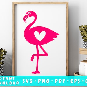 Flamingo With Heart SVG, Flamingo Cut File, Flamingo Stencil, Cute Flamingo Silhouette, Flamingo Png, Flamingo Clipart, Flamingo Iron On