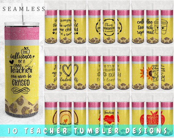 Teacher Tumbler Wraps Bundle, 10 Designs, 20oz Skinny Tumbler PNG Files, Teacher Quotes Tumbler Sublimation Designs, Pencil Tumbler Wraps