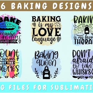 Baking Sublimation Designs Bundle, 6 Baking Quotes PNG Files, Pot Holder PNG, Apron PNG, Baking Is My Favorite Therapy Png, Baking Queen Png