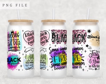 Black Woman Libbey Glass Can Wrap, 16oz Glass Can PNG File, Black Woman Glass Can Sublimation Design, Juneteenth Glass Can Wrap