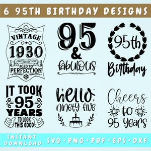 95. Geburtstag SVG Bundle, 6 Designs, 95. Geburtstag Shirt SVG, Prost auf 95 Jahre SVG, 95 und fabelhaftes Design