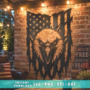 Patriotic Eagle American Flag Laser SVG | Plasma Cut Metal Wall Art | CNC Laser Cut File | Bald Eagle USA Flag Dxf Eps Png