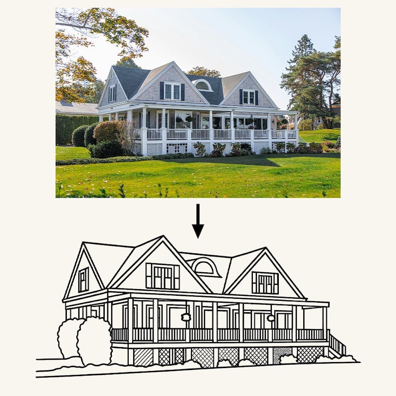 Svg House Plan Example Custom House SVG From Photo, Architectural Line Art Vector ...