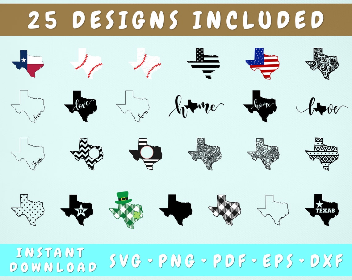 Texas SVG Bundle - 25 Designs, Texas Map Svg, Texas Silhouette, Texas ...