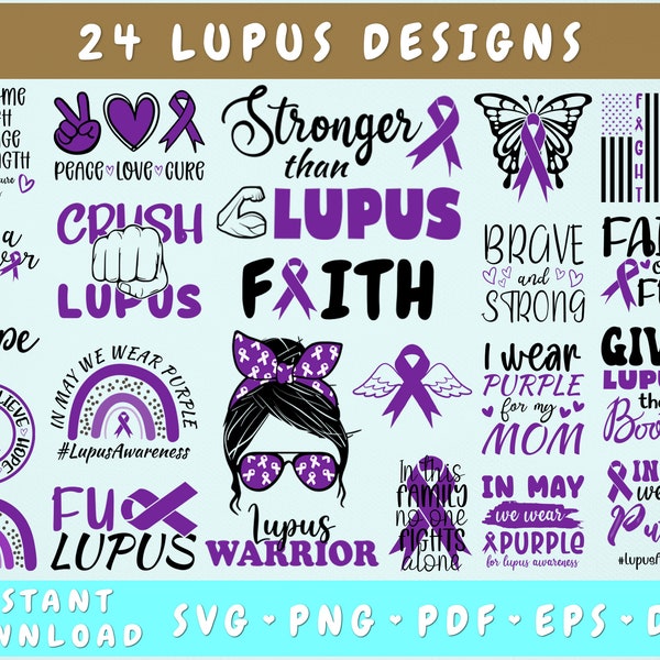 Lupus Awareness SVG Bundle - 24 Designs, Purple Ribbon SVG, Lupus Cut Files, Lupus warrior svg, Png, give Lupus The Boot svg